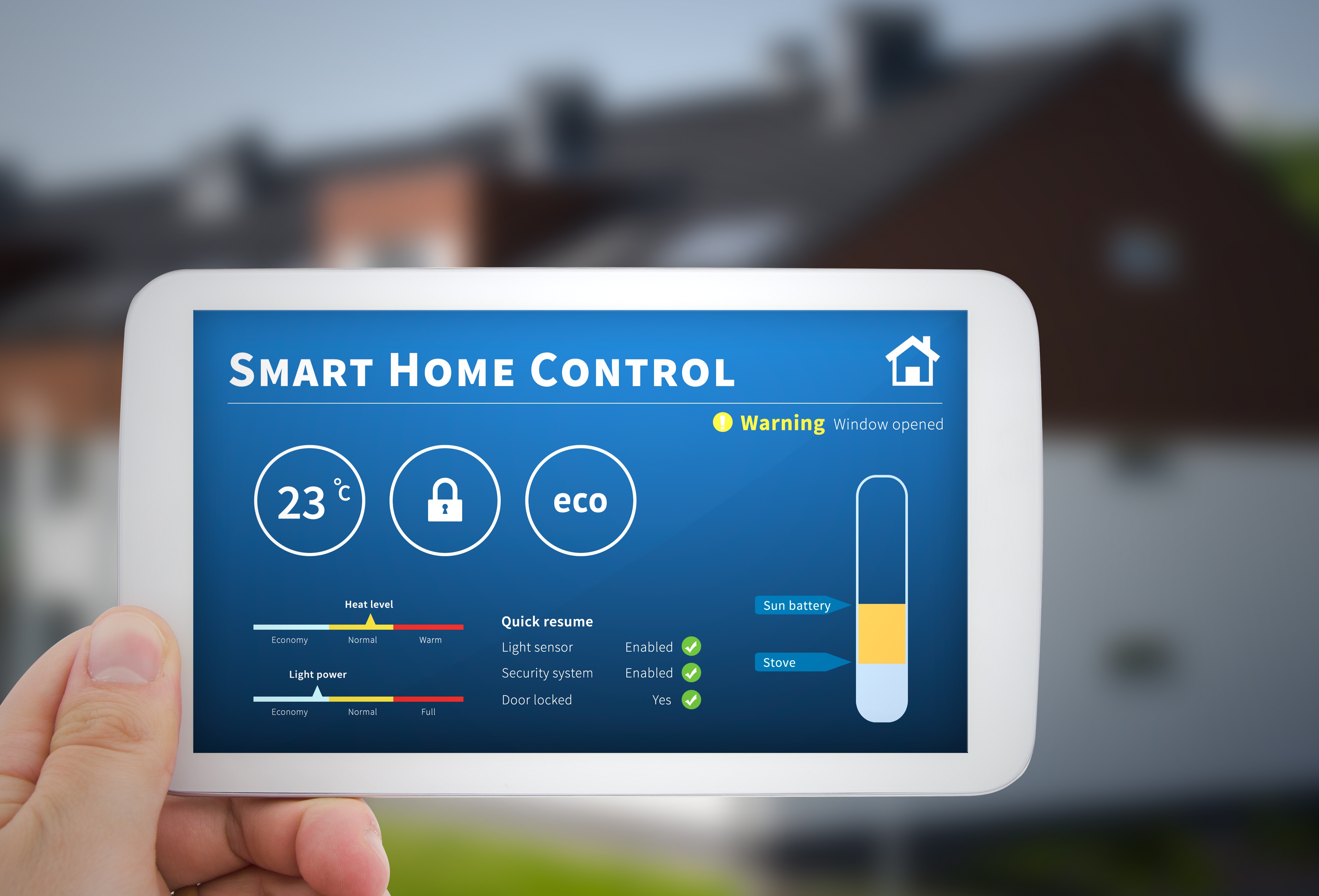 Intelligence home control technology. Remote automation system on mobile device. Eco and security solution